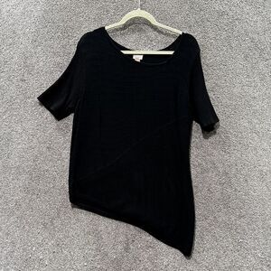Chicos Blouse Top Women 2 (L/12) Black Knit Asymmetrical Short Sleeve Stretch‎